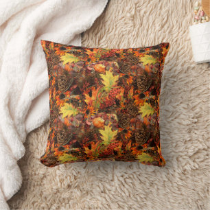Pine Cones, Autumn Leaves Thanksgiving Throw Pillow