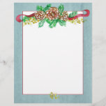 Pine Cones Berries Gray Christmas Letter Letterhead<br><div class="desc">A stationery paper to write your holiday letters decorated with pine cones,  evergreen branches,  berries,  and a burgundy ribbon with a gray border painted with watercolor.</div>