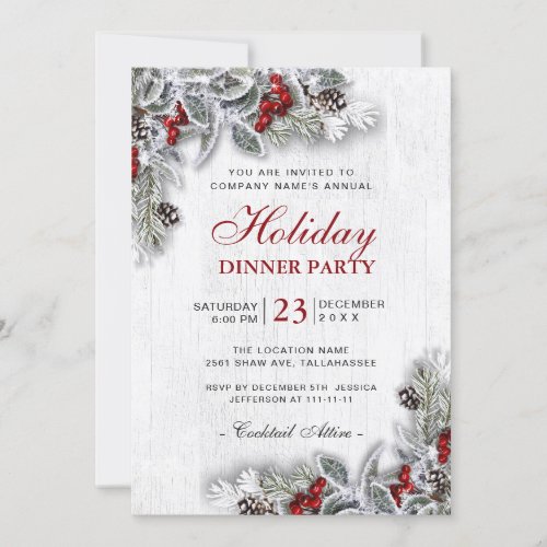 Pine Cones Branch Holiday Christmas Dinner Party Invitation