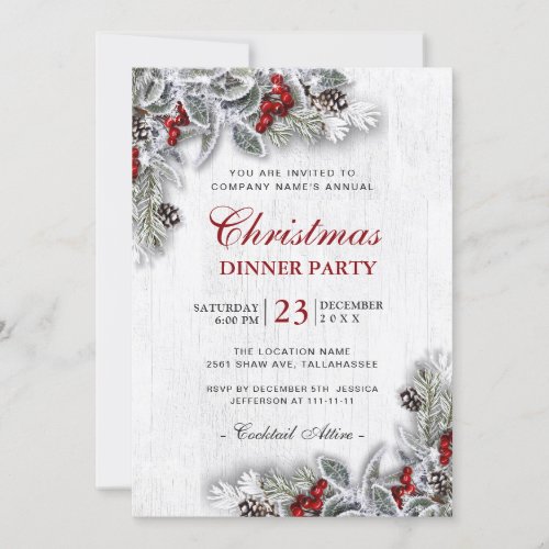 Pine Cones Branch Rustic Christmas Dinner Party Invitation