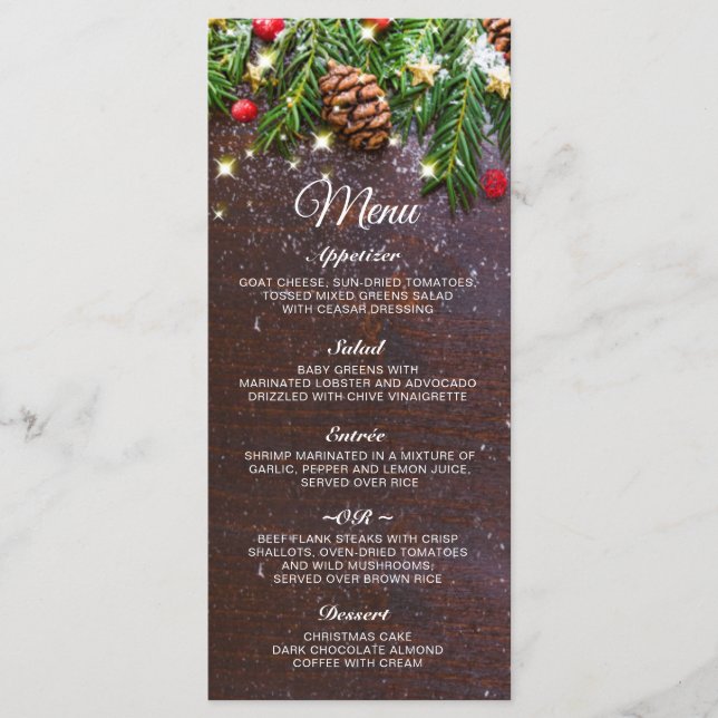 Pine Cones Branch Rustic  Christmas Holiday Dinner Menu (Front)