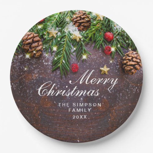 Pine Cones Branch Rustic Holiday Christmas Party Paper Plates