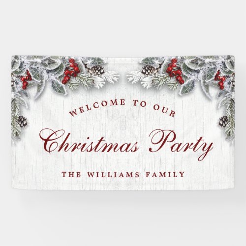 Pine Cones Branch Rustic Wood Merry Christmas Banner