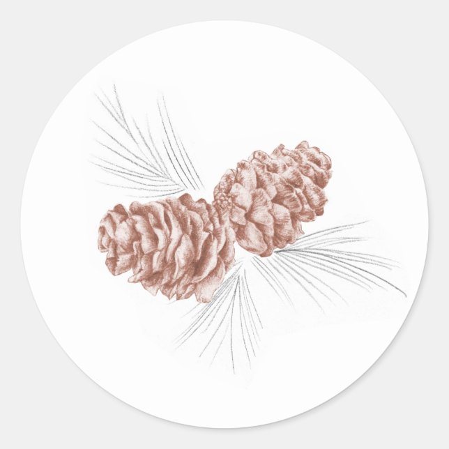 Pine cones brown grey winter wedding sticker (Front)
