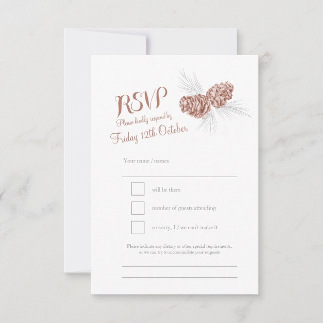 Pine cones brown wedding RSVP (Front)