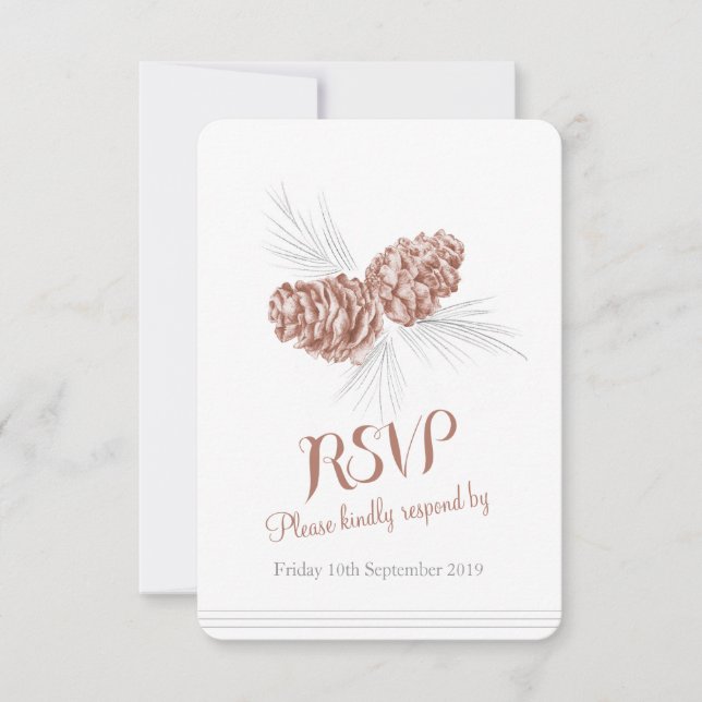 Pine cones brown wedding RSVP Card (Front)