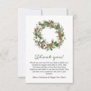 Pine Cones Christmas Holiday Wreath Corporate Thank You Card
