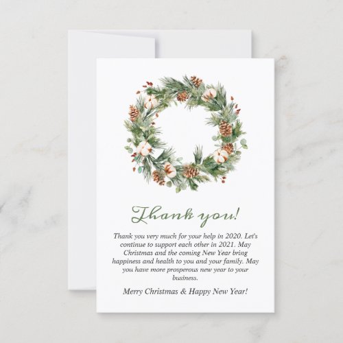 Pine Cones Christmas Holiday Wreath Corporate Thank You Card