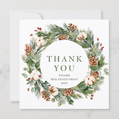 Pine Cones Christmas Holiday Wreath Corporate Thank You Card