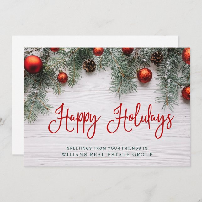 Pine Cones Christmas Rustic Corporate Greeting Holiday Card (Front/Back)