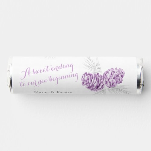 Pine cones drawing woodland wedding purple gray breath savers mints