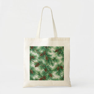 Pine Cones & Evergreen Branches Botanical Pattern Tote Bag
