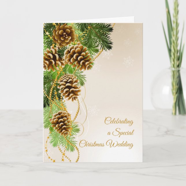 Pine Cones, Evergreens, Christmas Wedding Congrats Holiday Card (Front)
