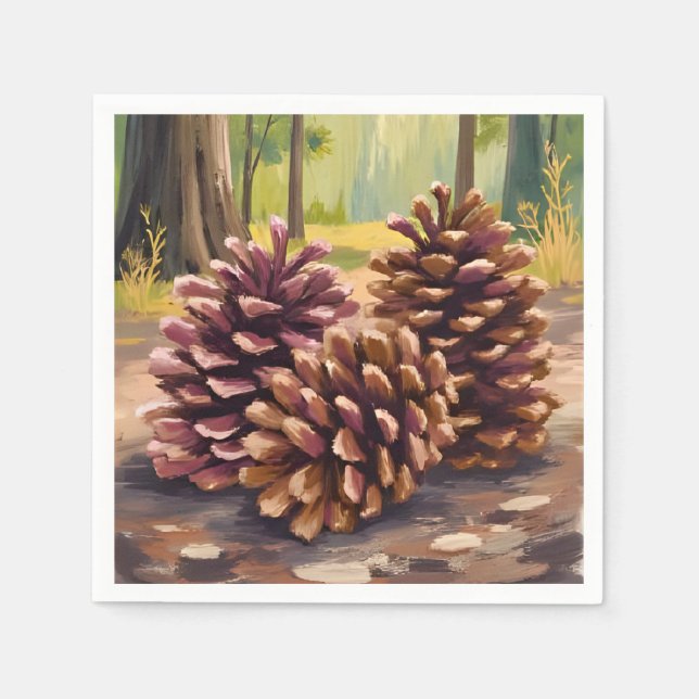 Pine Cones | Fall Autumn Watercolor Forest Napkins (Front)