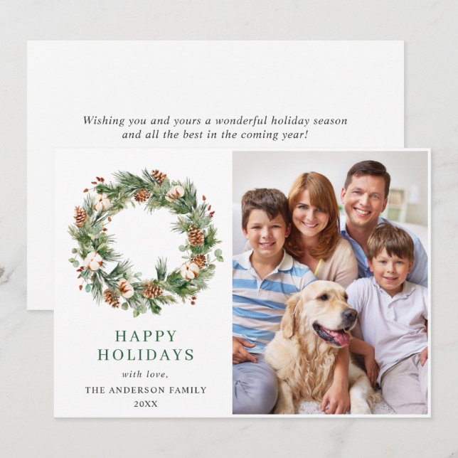 Pine Cones Fir Wreath Christmas Greeting PHOTO Holiday Card (Front/Back)