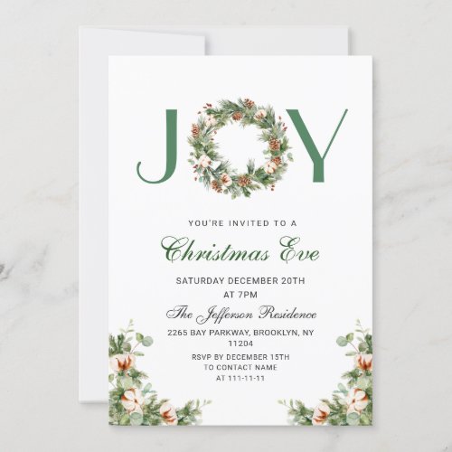 Pine Cones Fir Wreath Holiday Christmas Eve Party Invitation