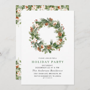 Pine Cones Fir Wreath Holiday Christmas Party Invitation
