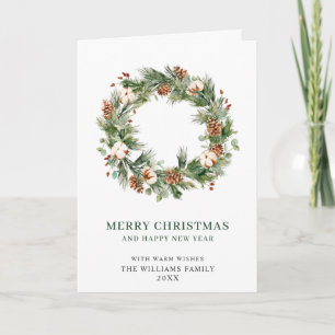 Pine Cones Fir Wreath Merry Christmas Greeting Hol Holiday Card