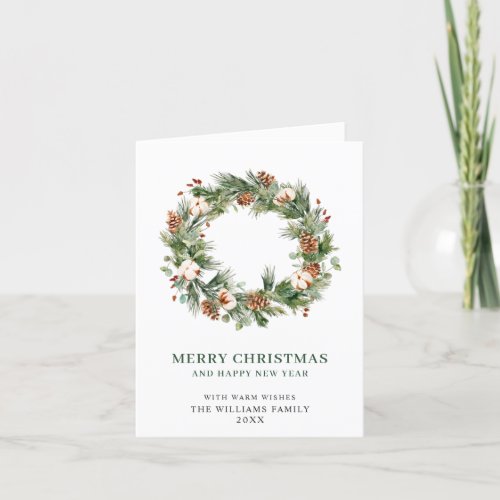 Pine Cones Fir Wreath Merry Christmas Greeting Hol Holiday Card