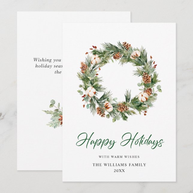 Pine Cones Fir Wreath Merry Christmas Greeting Holiday Card (Front/Back)