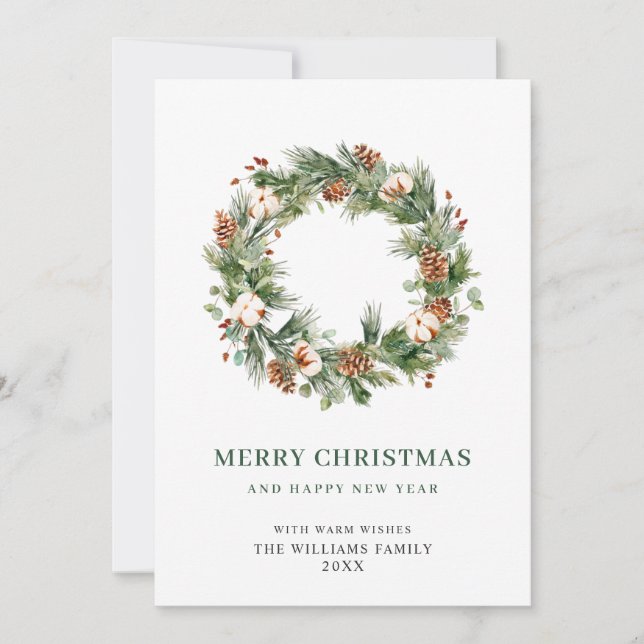 Pine Cones Fir Wreath Merry Christmas Greeting Holiday Card (Front)