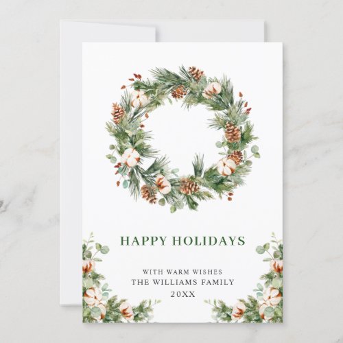 Pine Cones Fir Wreath Merry Christmas Greeting Holiday Card