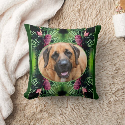 Pine Cones Frame Create Your Own Pet Photo Throw Pillow