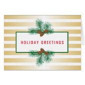 Pine Cones, Gold Stripes, Holiday Greetings (Front Horizontal)