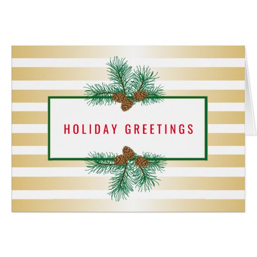 Pine Cones, Gold Stripes, Holiday Greetings Cards (Front Horizontal)