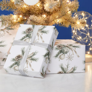Pine Cones Green Cream Ornaments Christmas Wrapping Paper