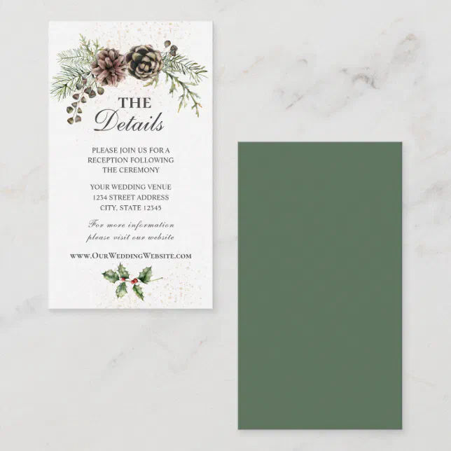 Pine Cones Greenery Winter Wedding Enclosure Card | Zazzle