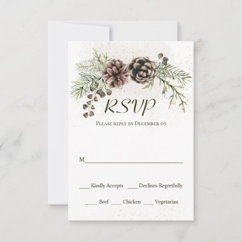 Pine Cones Greenery Winter Wedding RSVP Card