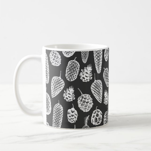 Pine cones hand drawn seamless pattern. Botanical  Coffee Mug (Left)
