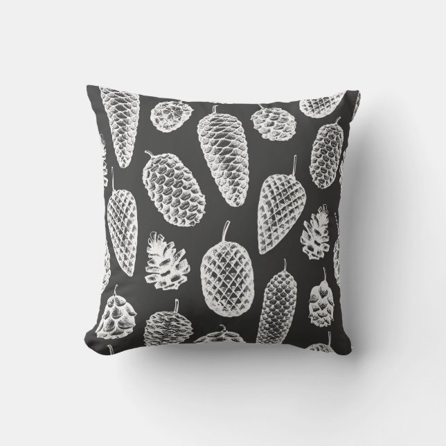 Pine cones hand drawn seamless pattern. Botanical  Throw Pillow (Front)