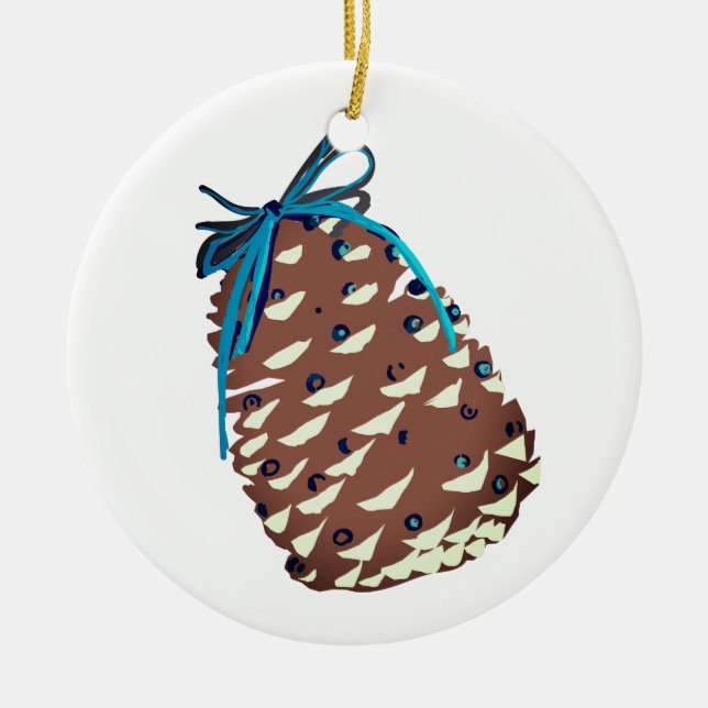 Pine Cones Holiday Decor Ceramic Ornament (Front)