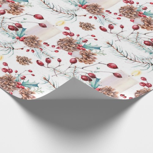 Pine Cones Holly Berries Christmas Wrapping Paper