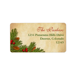 Pine Cones Holly Berries Return Address Label