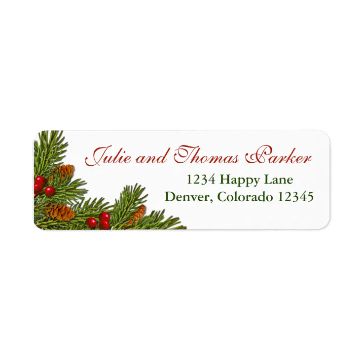 Pine Cones Holly Berries Xmas Return Address Label | Zazzle