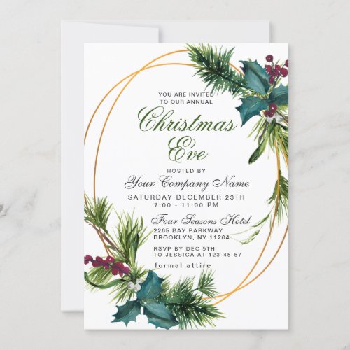 Pine Cones Holly CORPORATE Christmas Holiday EVE Invitation