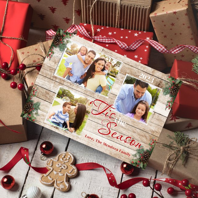 Pine Cones Holly 'Tis The Season Holiday Photocard (Creator Uploaded)