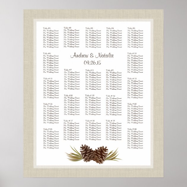 Pine Cones Light Burlap Wedding Seating Chart