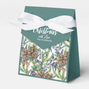 Pine cones Merry Christmas watercolor green white Favor Boxes
