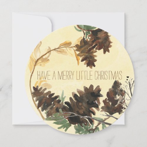 Pine Cones Nature Round Christmas Holiday Card
