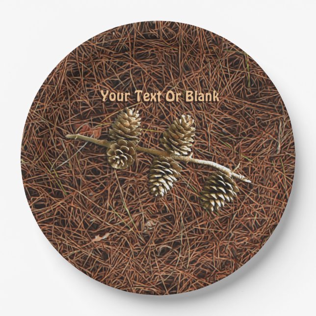 Pine Cones On Fallen Needles Paper Plates (Front)
