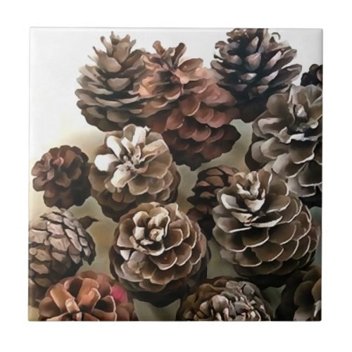 Pine Cones Organic Christmas Ornaments Art Ceramic Tile