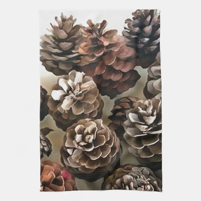 Pine Cones Organic Christmas Ornaments Art Kitchen Towel (Vertical)