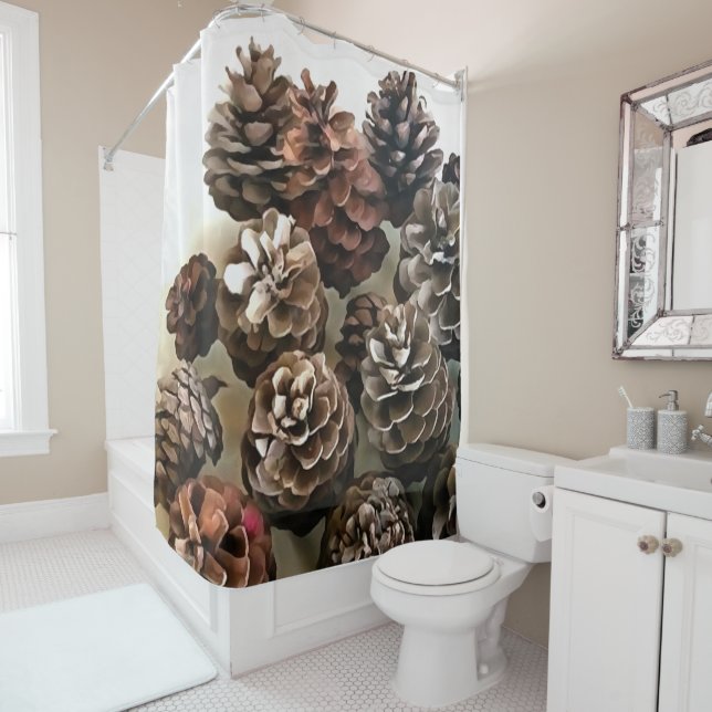 Pine Cones Organic Christmas Ornaments Art Shower Curtain (In Situ)