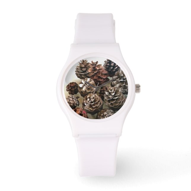 Pine Cones Organic Christmas Ornaments Art Watch (Front)