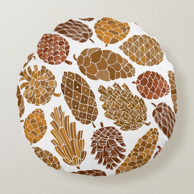 Pine cones pattern illustration. round pillow (Front)