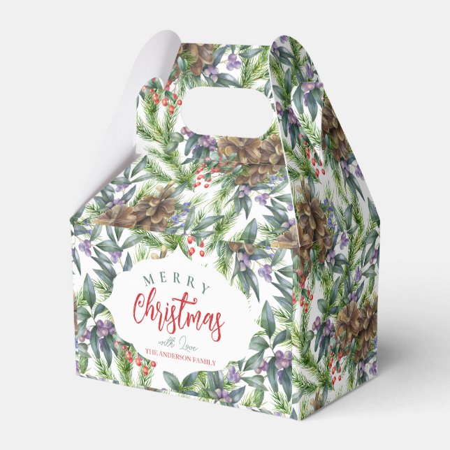 Pine cones pattern Merry Christmas floral Favor Boxes (Front Side)